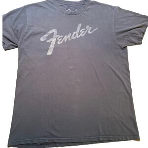 Fender Guitar Men's Official Merch Distressed Spaghetti Graphic Logo Tee Sz Lg